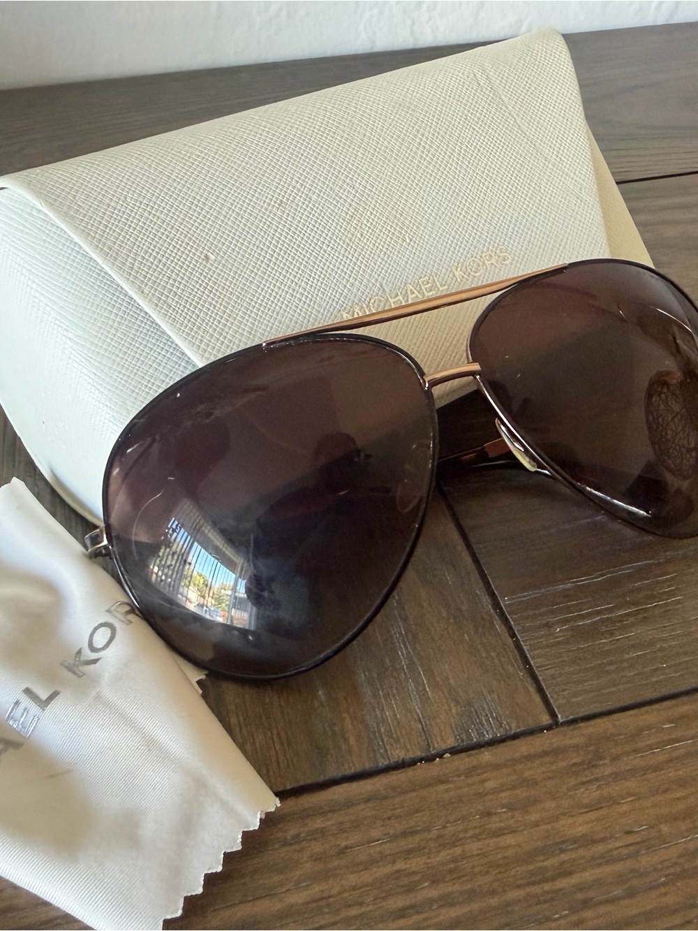 Michael Kors Women’s Brown Aviator Sunglasses with Cream Case